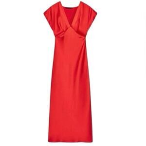 Zara red midi dress size S New Chritmas holiday dress satin Chritmas holiday